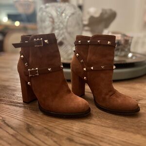 Valentino Suede Brown Heeled Boots with Studs
